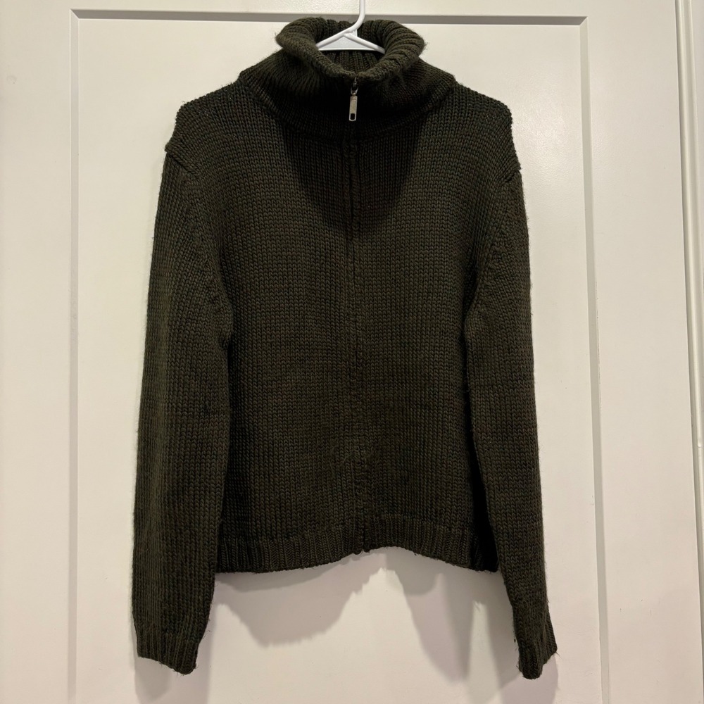 Nine & Company Womens Large Olive Green Wool Blend Chunky Full Zip Sweater